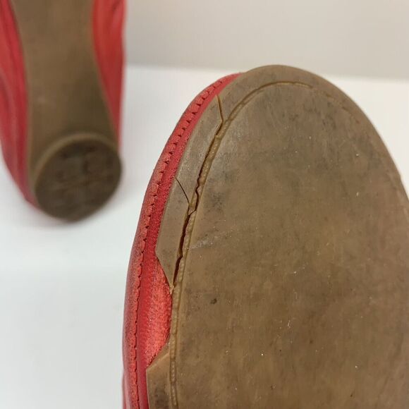 Tory Burch 7 M‎ women’s slip on ballet flat shoes red genuine leather (READ) - Picture 8 of 9